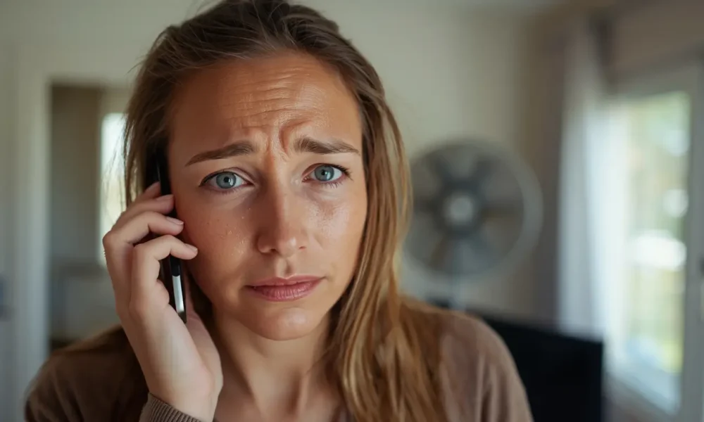 Concerned homeowner calling Hagerman Services for fast AC repair in hot New Orleans home